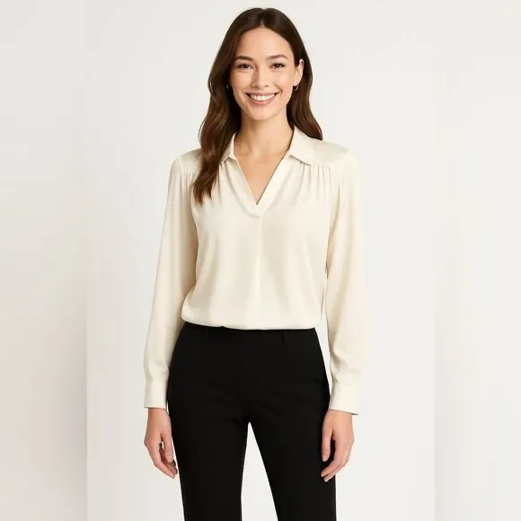 NWT White House Black Market Cream Blouse - Picture 1 of 6
